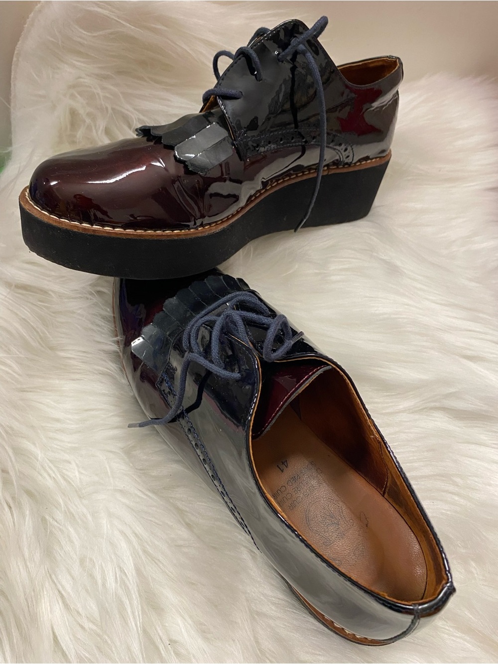 Genuine Patent Leather Platform Oxford in Dark Burgundy